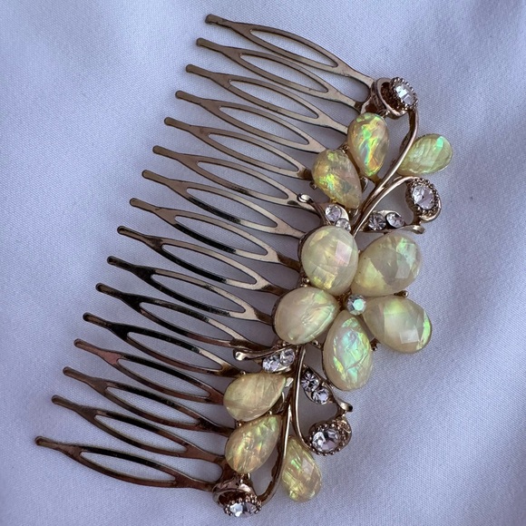 Vintage Gold French Hair Side Comb Clip With Teeth Flowers - Picture 5 of 8